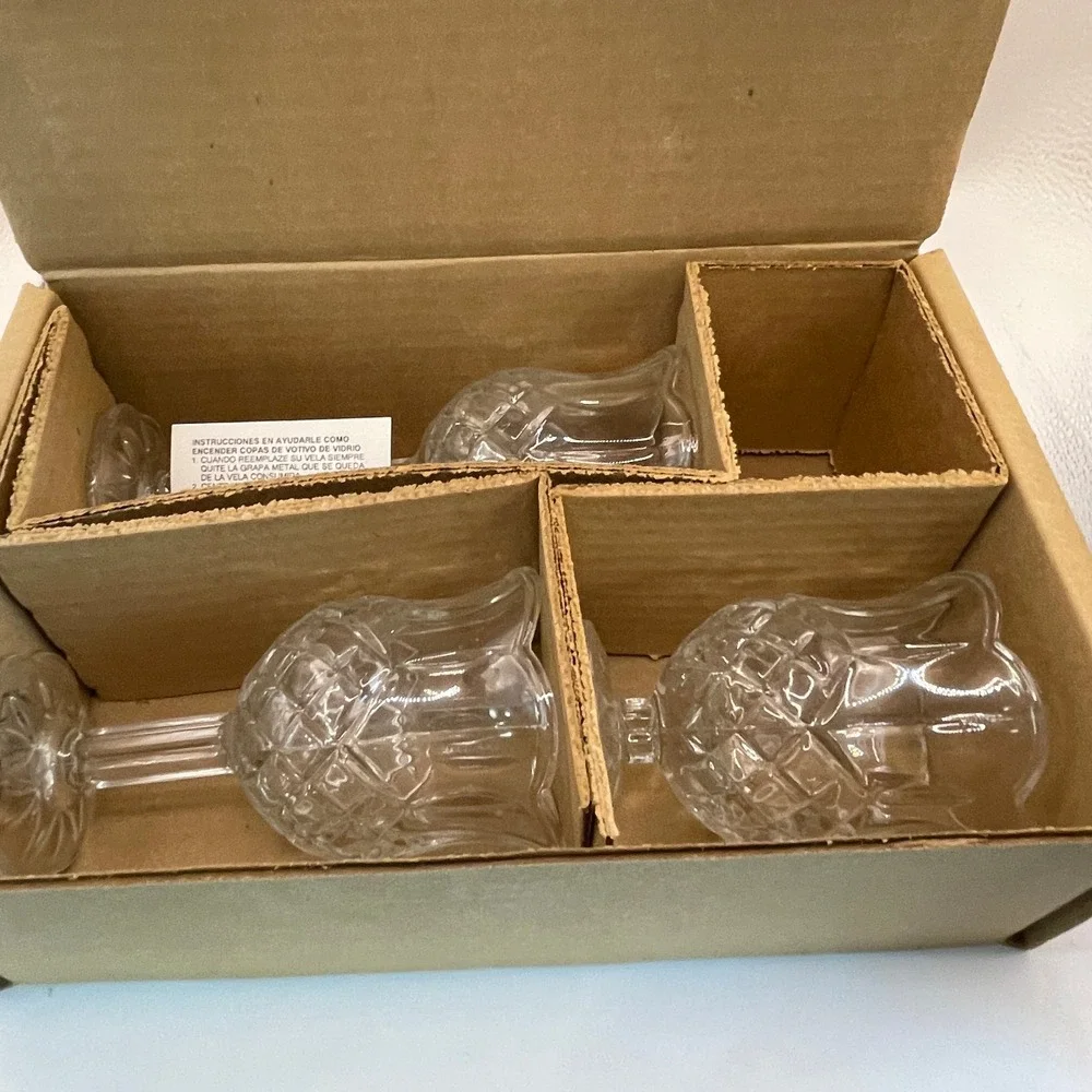 Home Interiors Stemmed Candle Holder Set 3pc Clear Glass Diamond Cut Vintage 90s